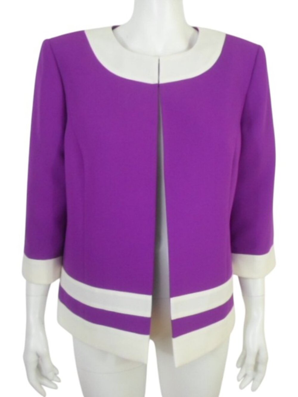 Preston & York Purple White 3/4 Sleeve Open Front Swing Jacket